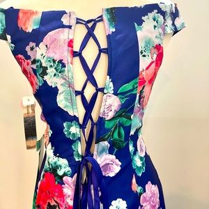 Satin flower prom dress